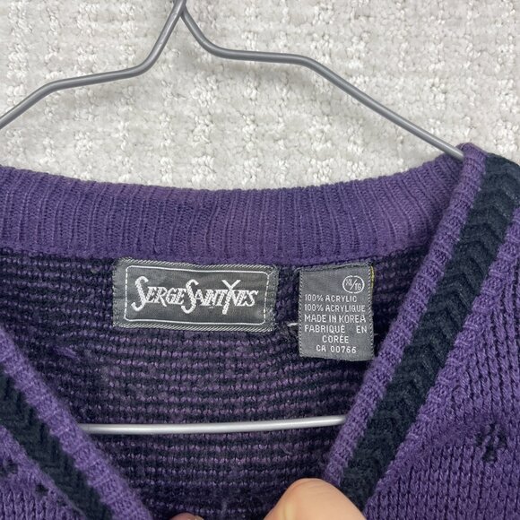 Vintage Serge Saint Yves Psychedelic Knit Sweater Retro Purple / Black Mens XL - Picture 6 of 16
